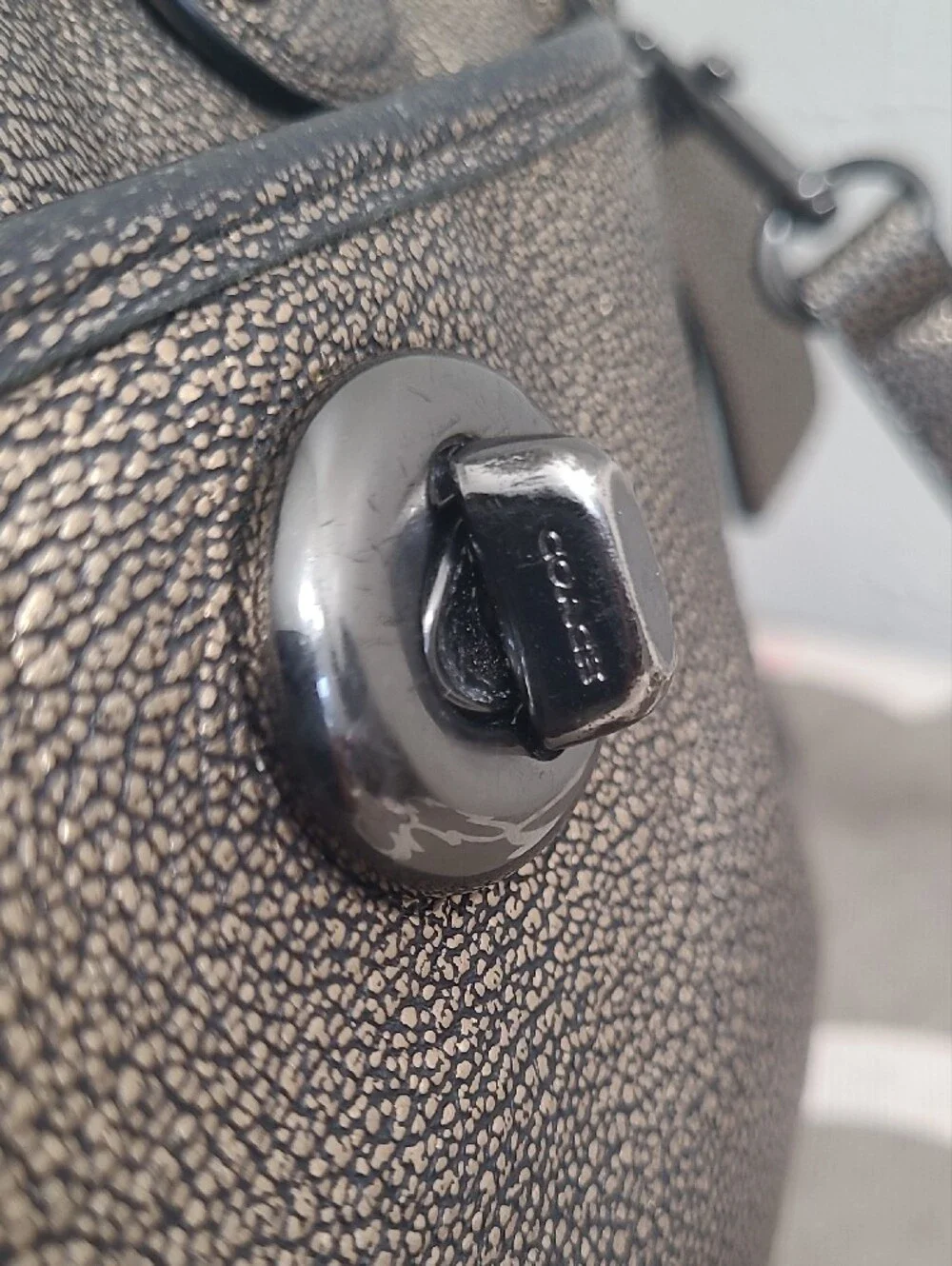 Coach Metallic Pewter Leather Satchel Handbag